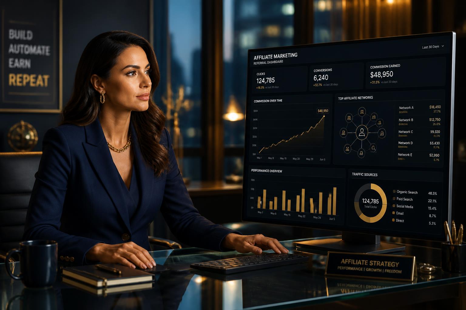 Real World Global growth manager reviewing live affiliate commission performance