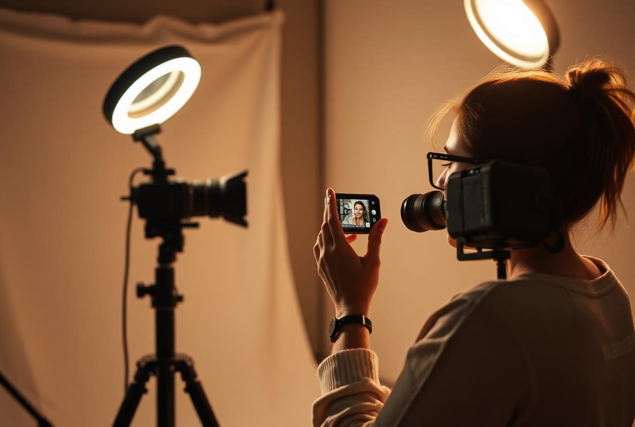 Creator filming a sponsored product review in a studio