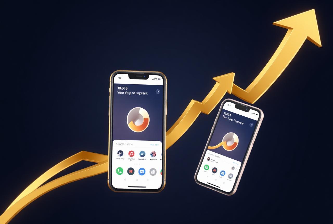 Smartphones with app install growth arrows